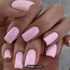 Designer 24 Pcs Long Square Shaped Delicate Pink Solid Color Nails NWT